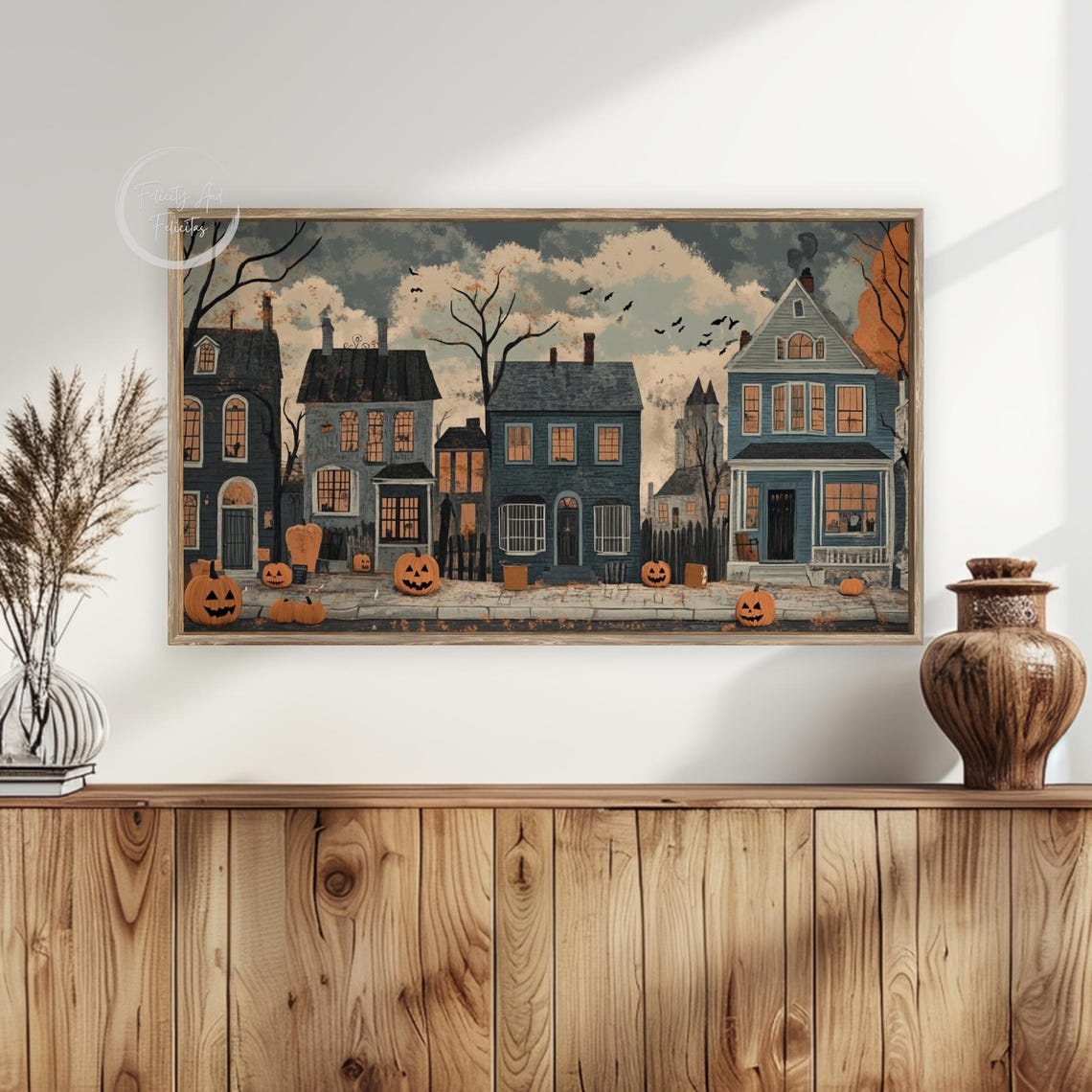 Haunted Halloween Street with Jack O Lanterns Vintage Style Poster - Image 4