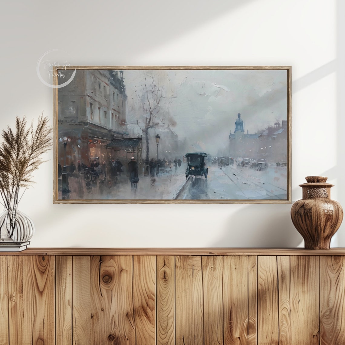 Misty Vintage City Street Classic Car Impressionist Rain Poster - Image 6