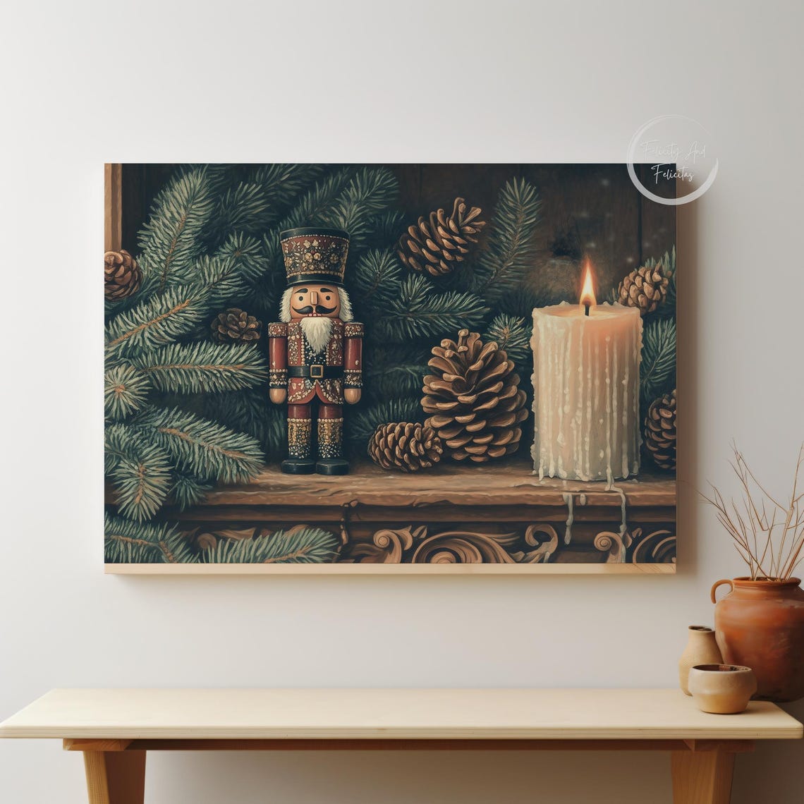 Christmas Nutcracker Soldier Pine Boughs Candle Vintage Wall Art - Image 6