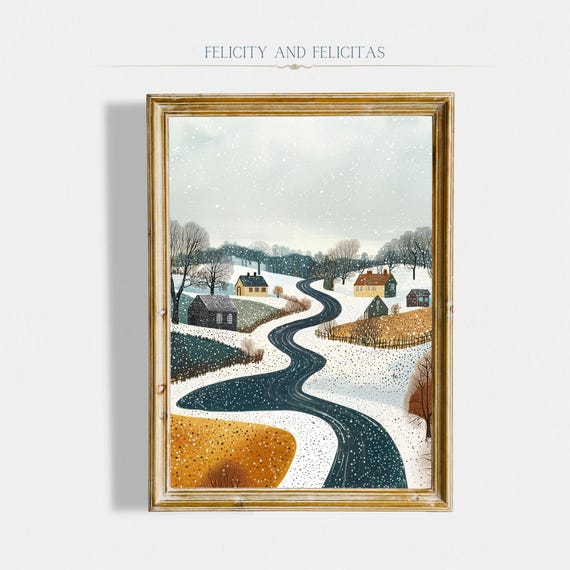 Cozy Winter Scene Wall Art Winter Wall Art Dot Landscape Painting Seasonal Decor Cute Winter Decor Pointilism