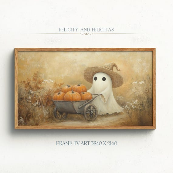 Halloween Frame Tv Art Cute Ghost And Pumpkins Tv Art Halloween Decor Beige Cottagecore Decor Farmhouse Art