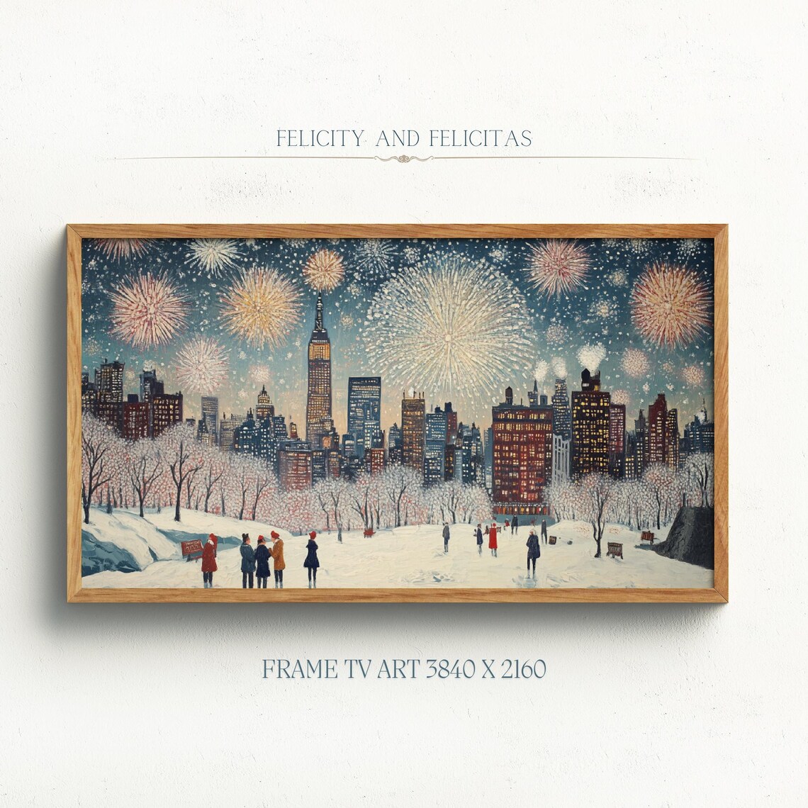 New York City New Years Eve Fireworks Skyline Frame TV Art Poster