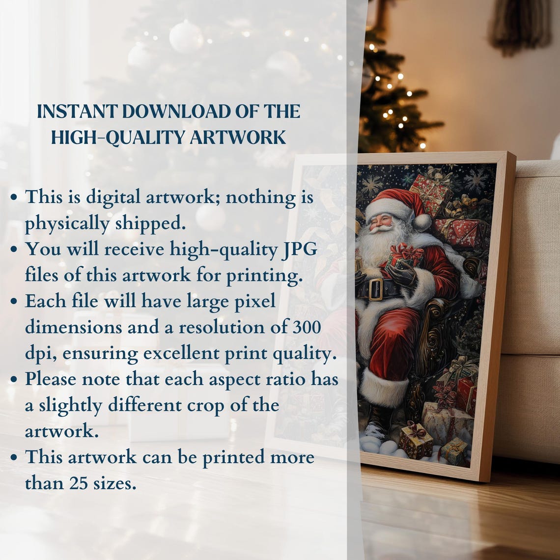 Vintage Santa Claus Holding Gifts Starry Night Christmas Wall Art - Image 3