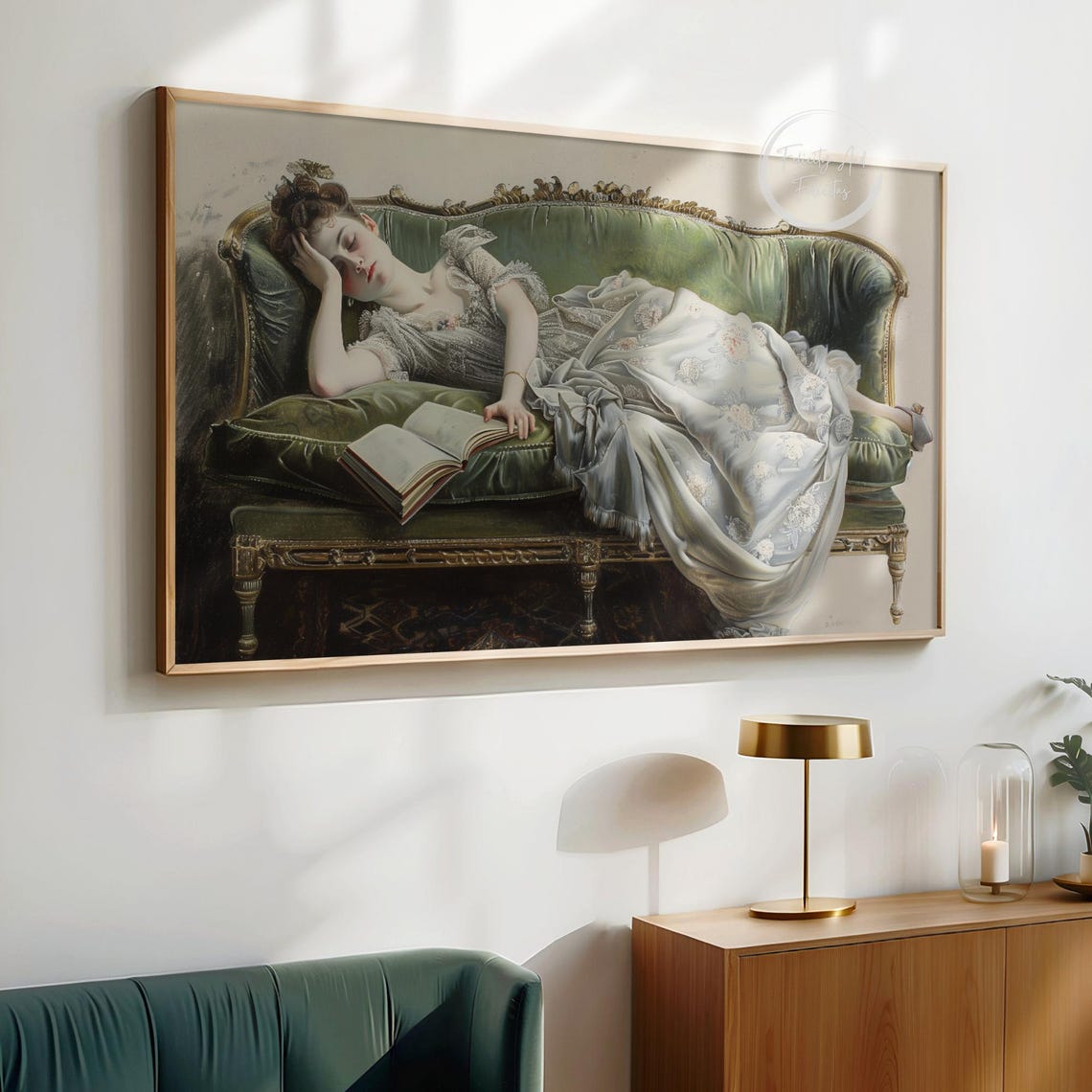 Decadent Young Woman Frame Tv Art Vintage Woman Tv Art Antique Painting Book Reading Emerald Green Tv Art - Image 6