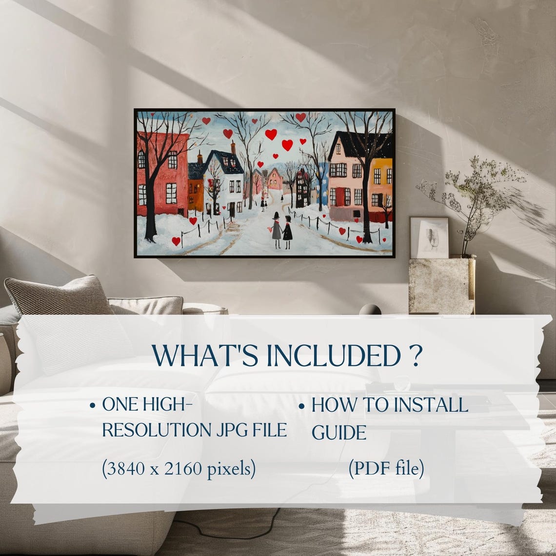 Cute Valentines Hearts Street Snowy Town Love Month Art Poster - Image 2
