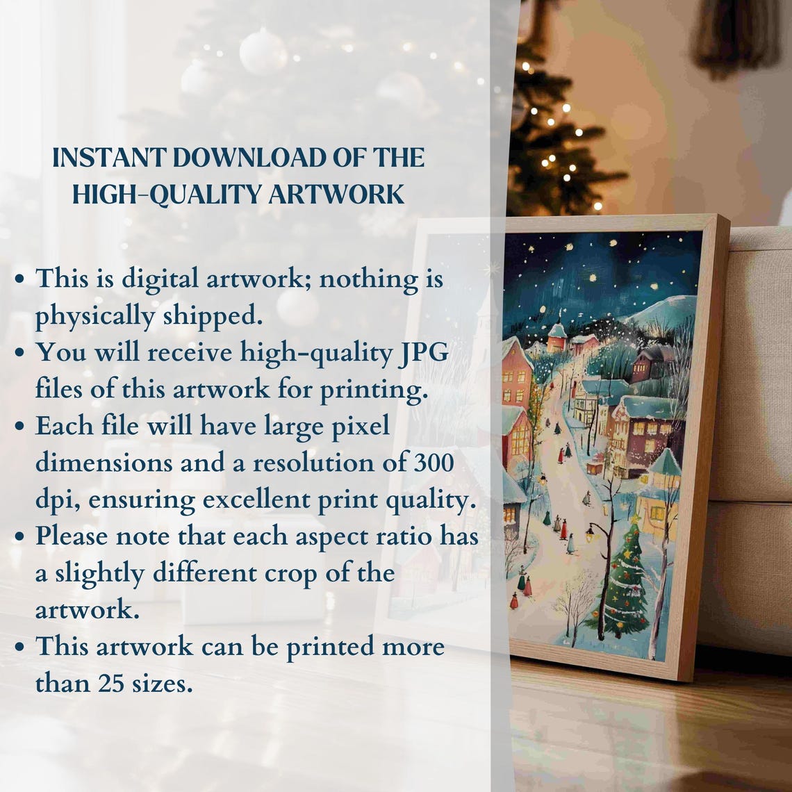 Christmas Evening Wall Art Cute Village Christmas Decor Hello December Print Winter Holiday Decor - Image 3