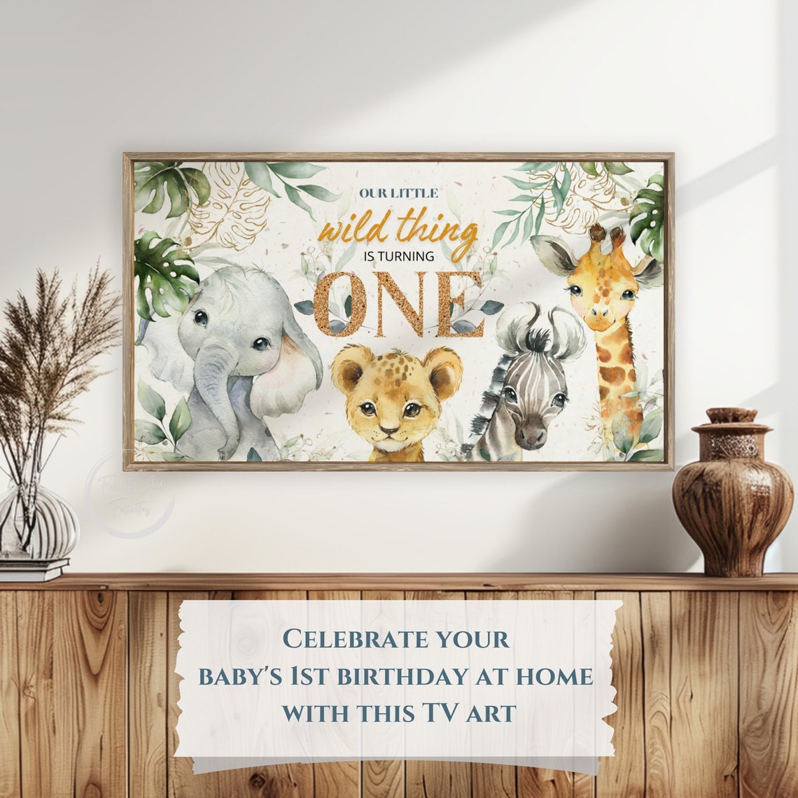 Wild One First Birthday Safari Animals Watercolor TV Art Poster - Image 6