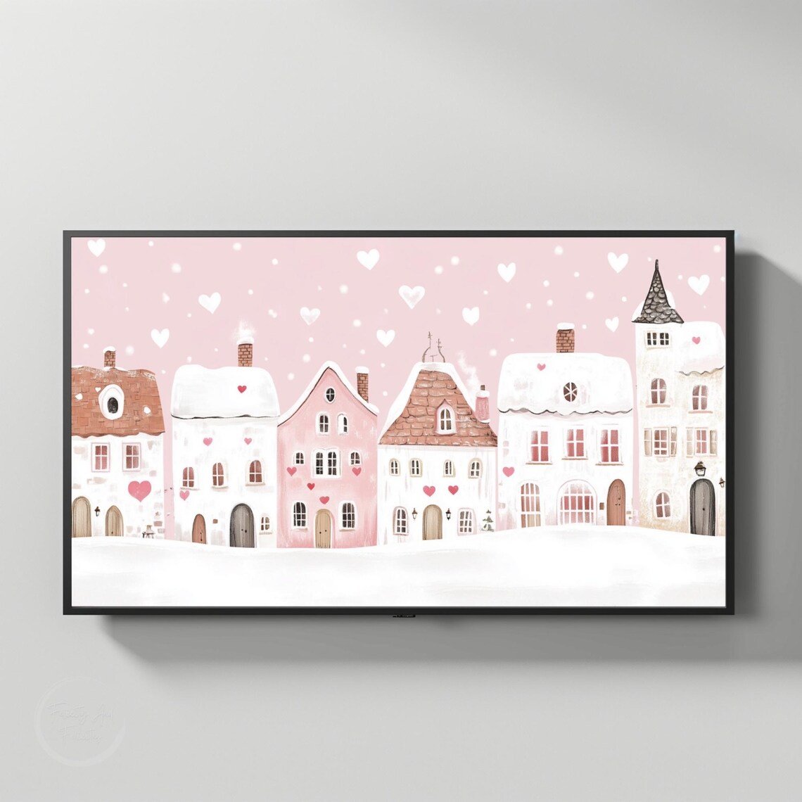 Valentine Village Heart Art Print, Pink Aesthetic - Image 2