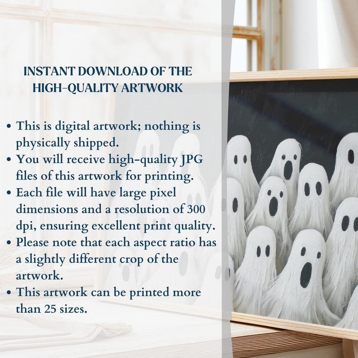 Cute Sheet Ghost Gathering Crowd on Black Spooky Fun Art Poster - Image 2