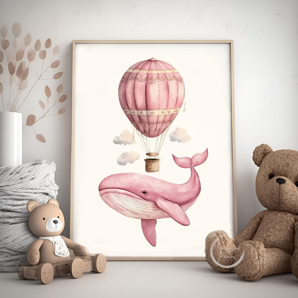 Pink Watercolor Whale Castle Hot Air Balloon Nursery Set of 3 Poster - Image 5