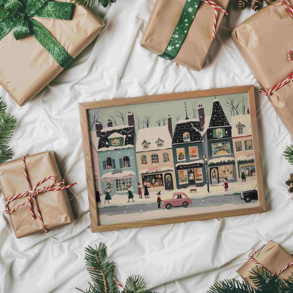 Retro Winter Wall Art Cute Winter Village Vintage Christmas Decor Hello December Print - Image 6