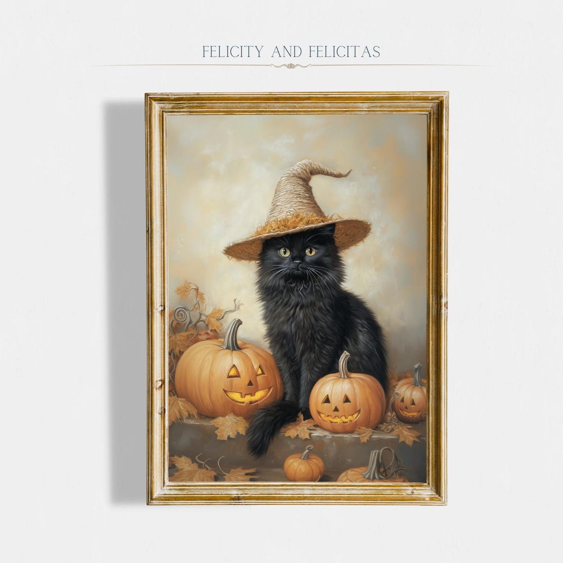 Black Cat Witch Hat Jack O Lantern Pumpkins Halloween Wall Art - Image 7