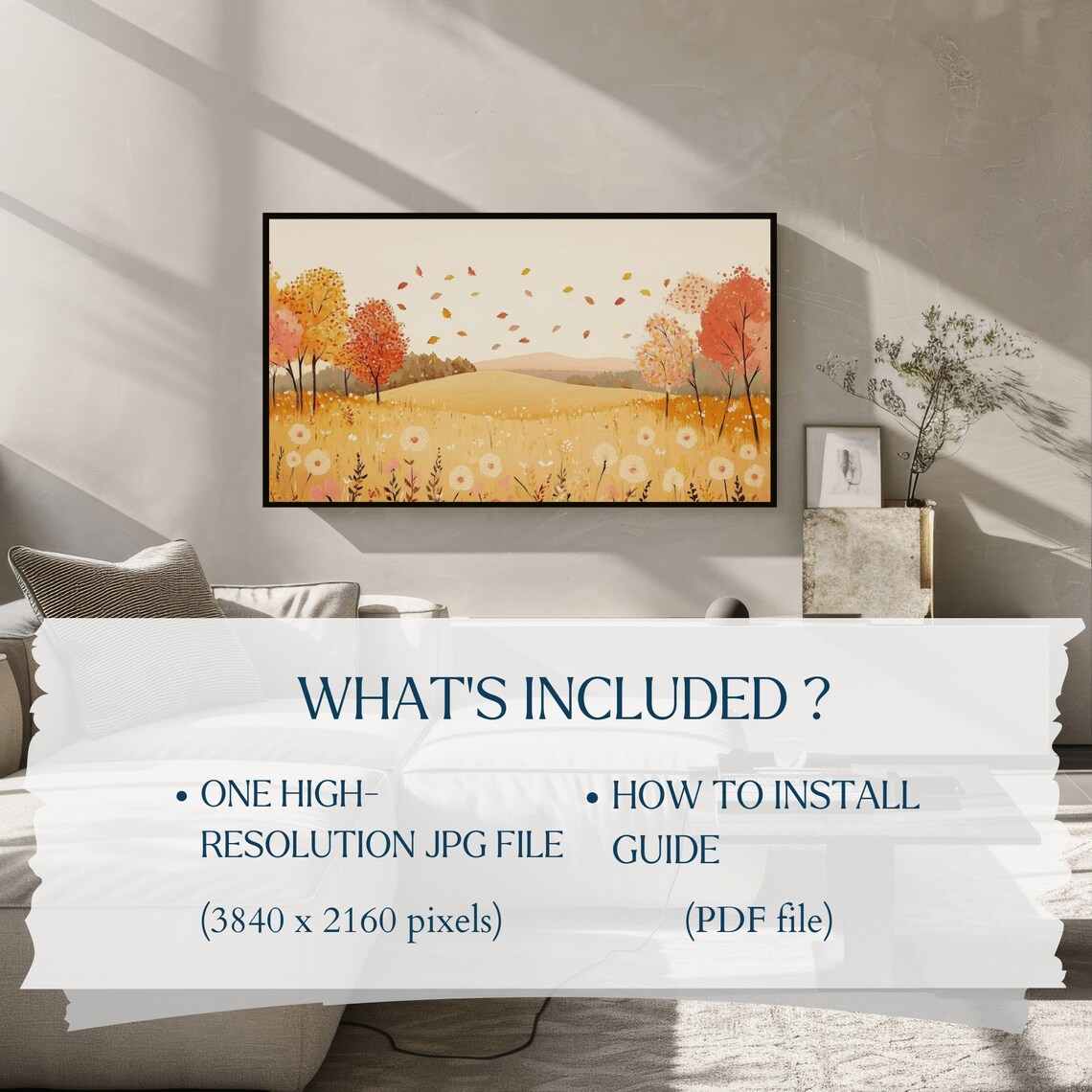 Golden Autumn Meadow Falling Leaves Orange Trees Cozy Fall Landscape Art Poster - Image 2