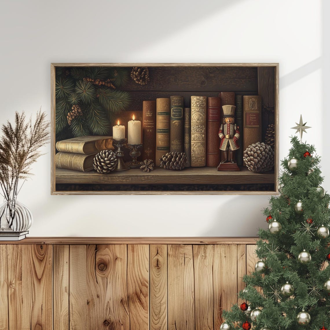 Vintage Books Nutcracker Candles Christmas Library Still Life Poster - Image 5