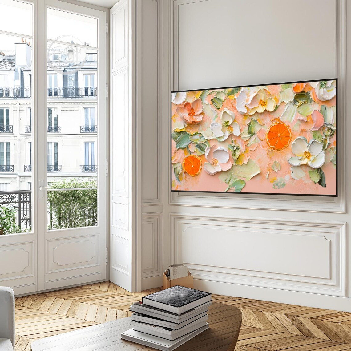 Orange Slices and White Flowers Textured Impasto Fruit Floral Art Poster - Image 6