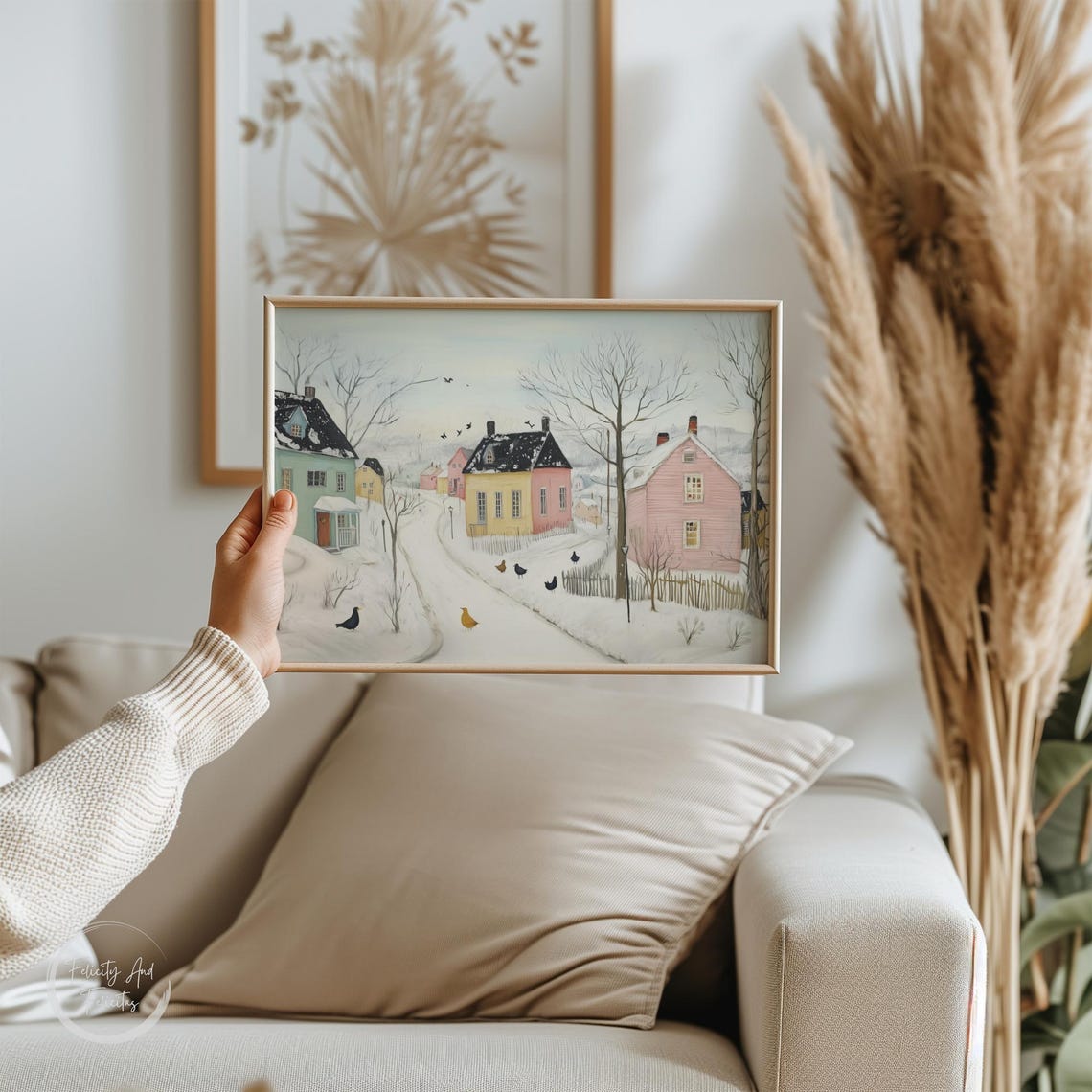 Cute Winter Wall Art Neutral Village Art Hello January Painting Happy January Prints - Image 6