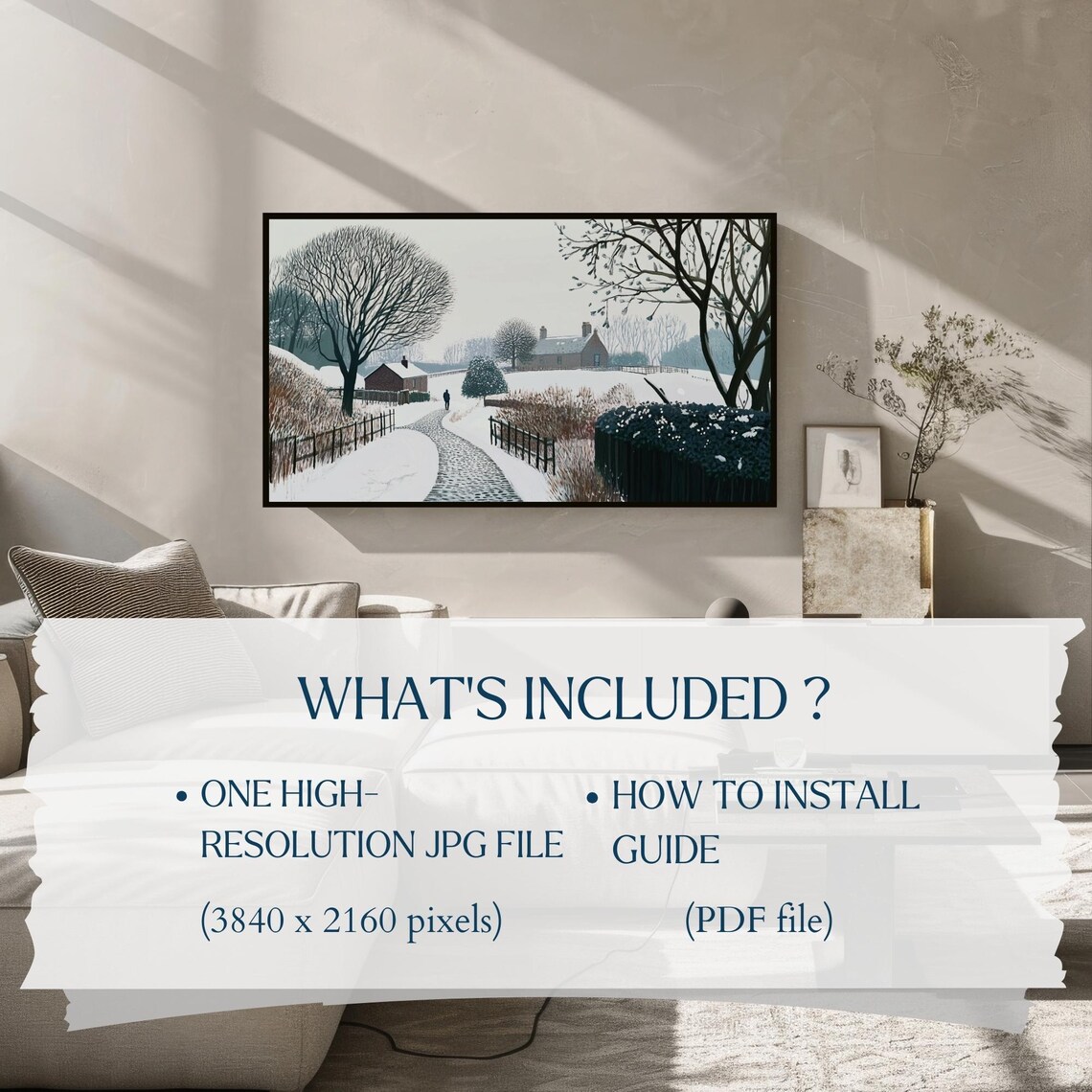 Snowy Country Lane Cottages Lone Walker Winter Countryside Poster - Image 2
