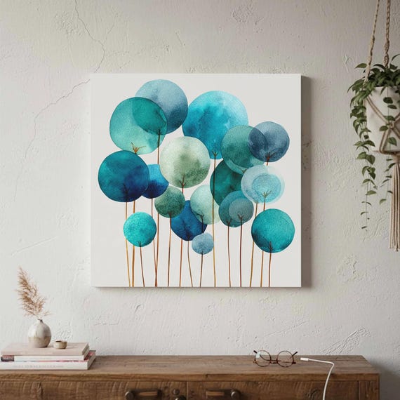 Modern Abstract Tree Wall Art Blue Green Minimalist Print