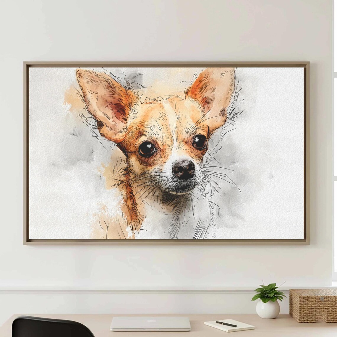 Chihuahua Dog Portrait Watercolor Sketch Style Animal Art Poster
