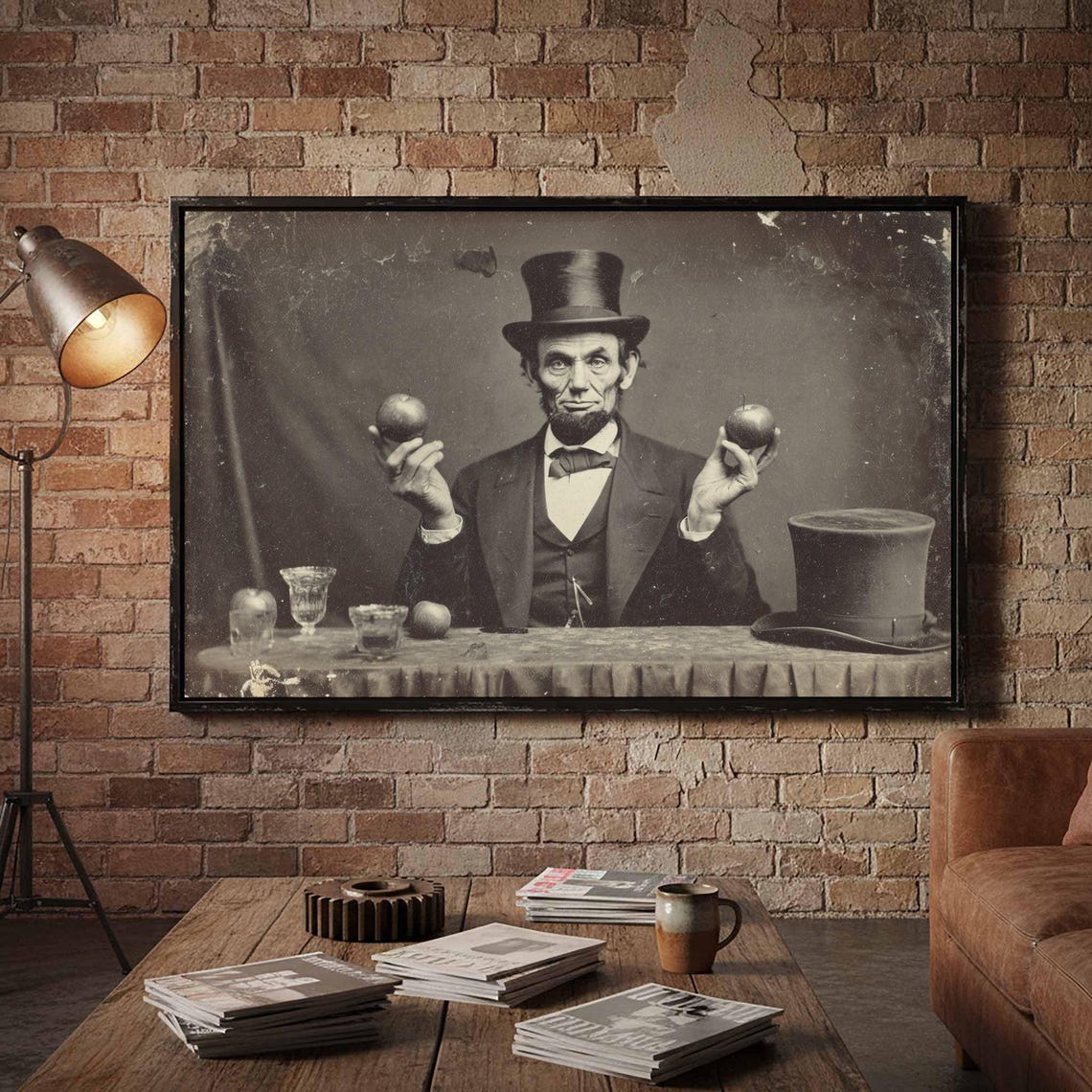 Abraham Lincoln Daguerreotype Style Holding Apples Portrait Poster