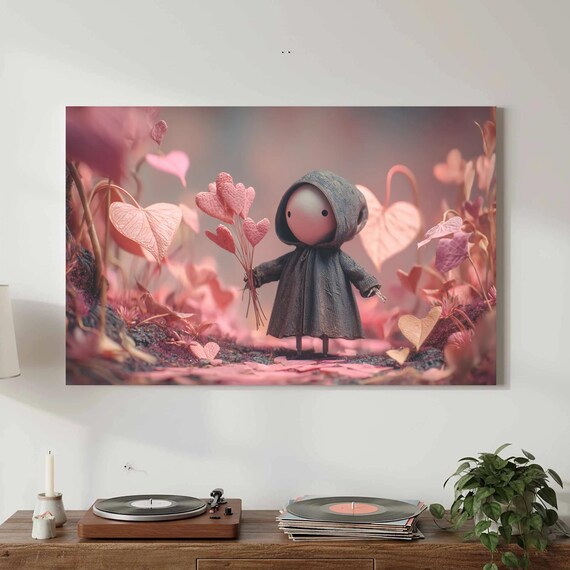 Storybook Heart Garden Figure Pink Whimsical Fantasy Nursery Poster