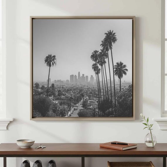 Black White Los Angeles Canvas Art Classic Palm Tree City Print