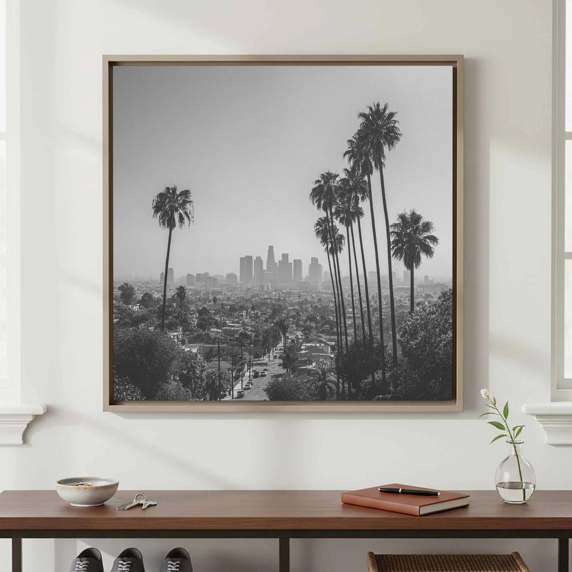 Black White Los Angeles Canvas Art Classic Palm Tree City Print