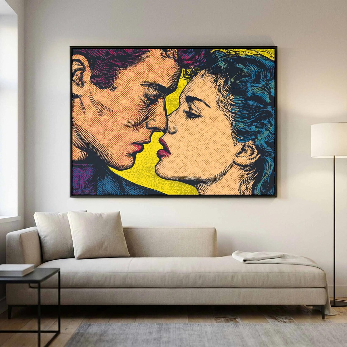 Retro Pop Art Comic Style Couple Kiss Romantic Bedroom Poster