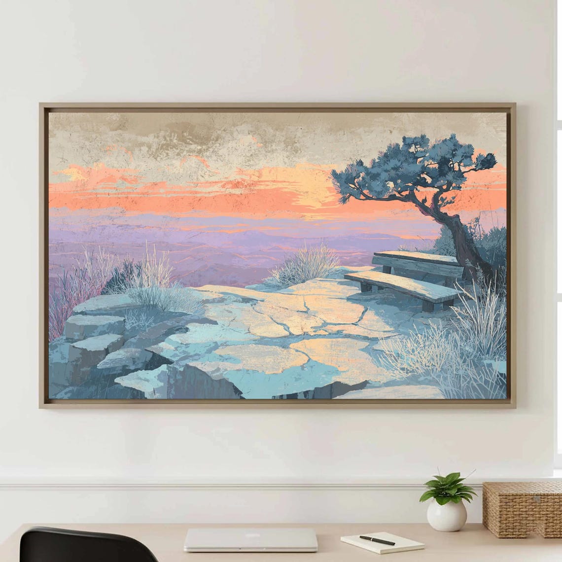 Winter Mountain Sunrise Print Vintage Poster Wall Art