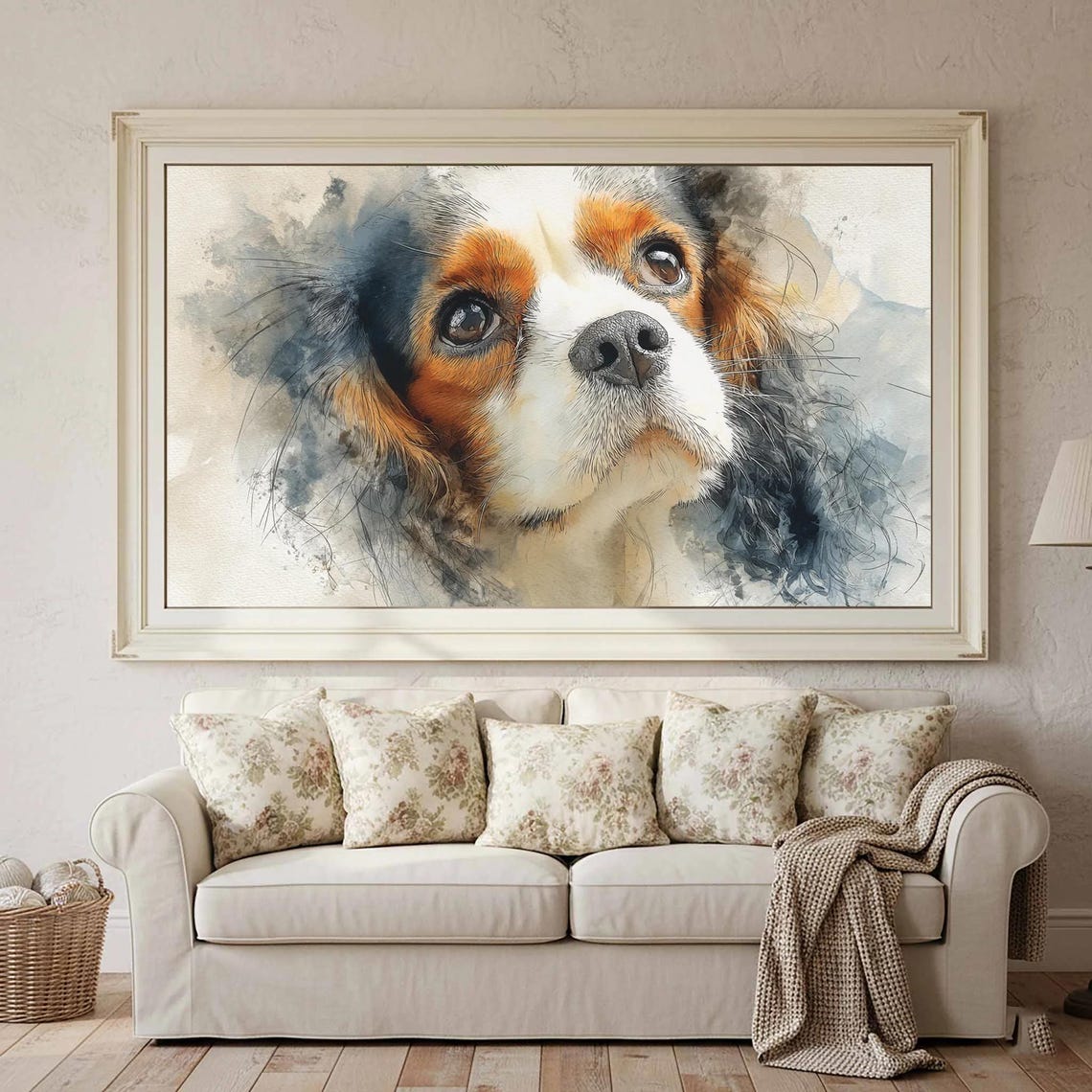 Cavalier King Charles Spaniel Watercolor Dog Portrait Canvas Poster