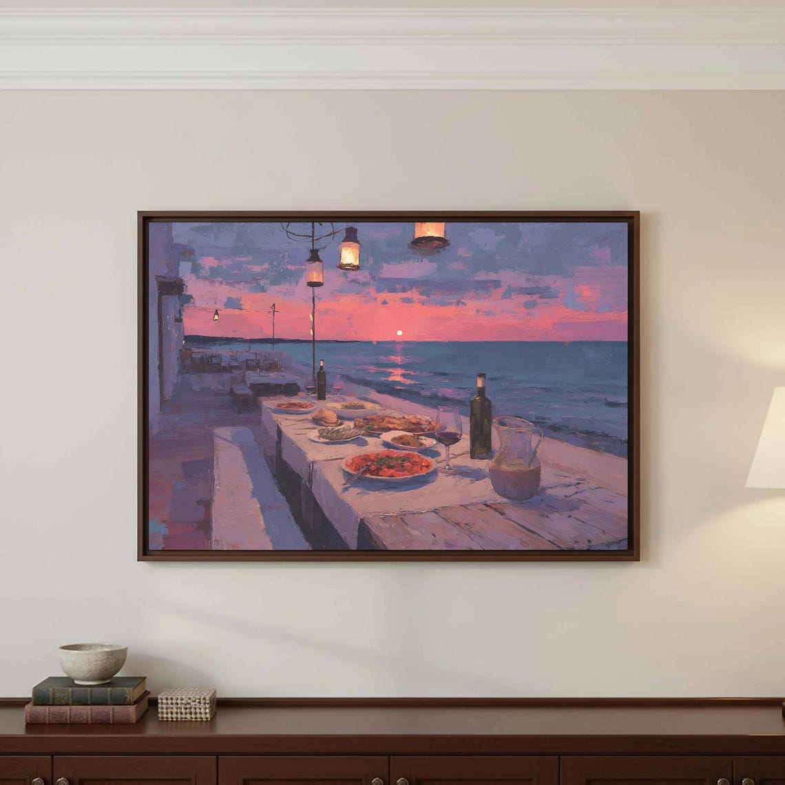 Sicilian Seaside Restaurant Sunset Dinner Table Ocean View Poster