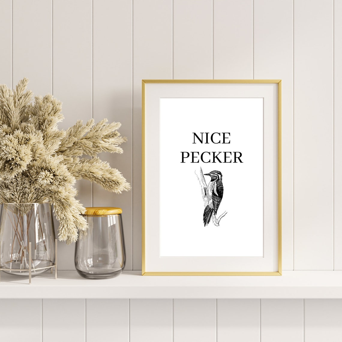 Nice Pecker Funny Woodpecker Bird Illustration Pun Quote Poster - Image 3