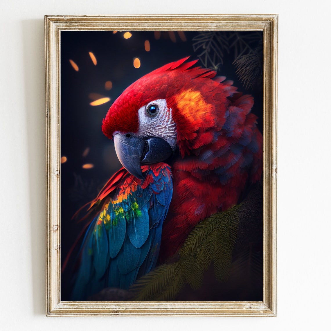 Scarlet Macaw Parrot Portrait Colorful Tropical Bird Night Poster