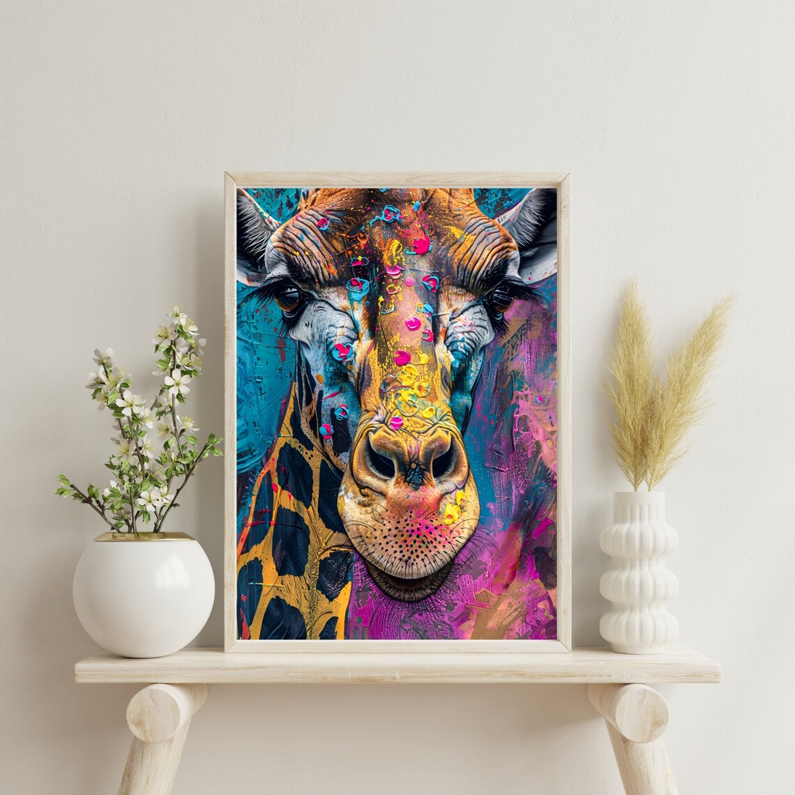 Colourful Giraffe Nursery Animal Art Print - Image 3
