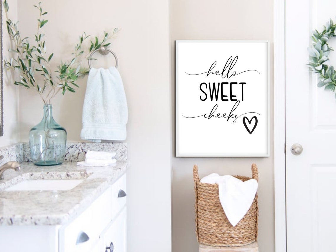 Hello Sweet Cheeks Funny Bathroom Guest Bath Script Wall Art - Image 2