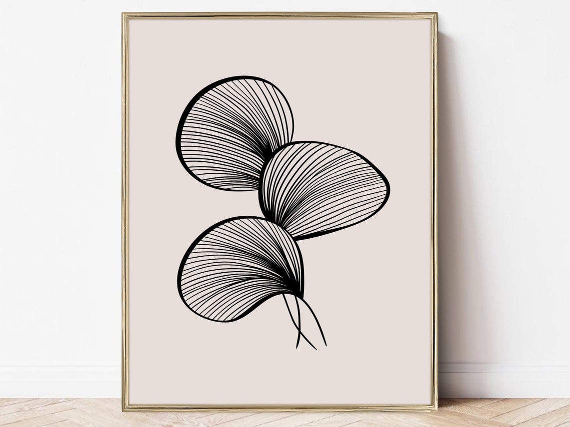 Modern Black Line Leaf Trio Botanical Minimalist Beige Wall Poster
