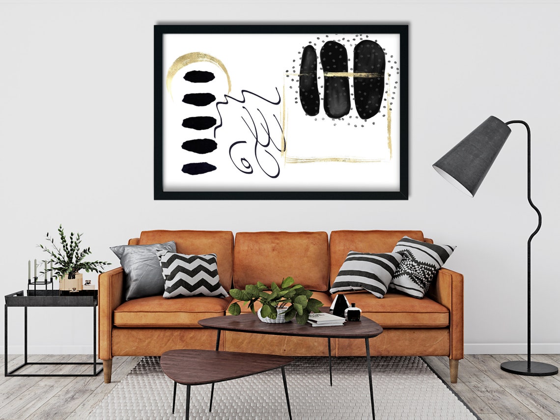 Black White Gold Bold Abstract Modern Geometric Shapes Poster - Image 3