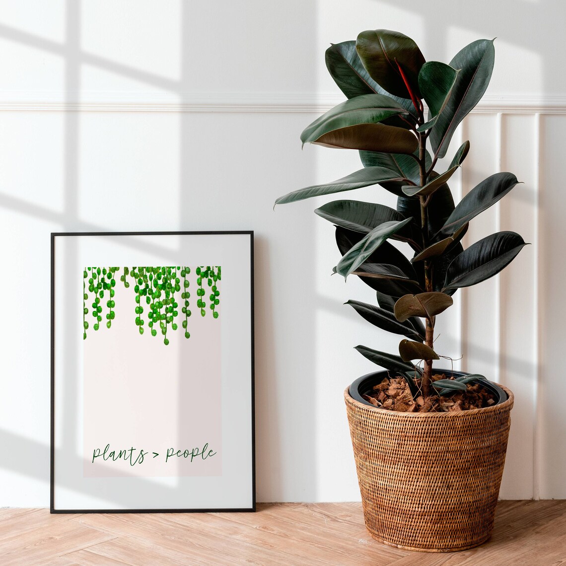 String Of Pearls Plants Over People Watercolor Houseplant Poster - Image 3