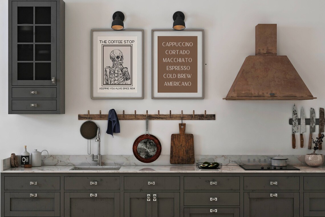Skeleton With Coffee Art Print, Kitchen Wall Art - Image 3