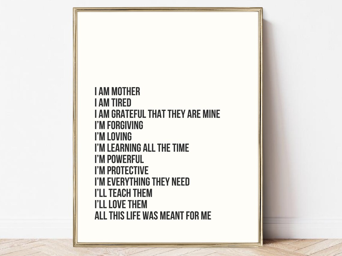 I Am Mother Song Lyric Typography Modern Mom Affirmation Wall Art