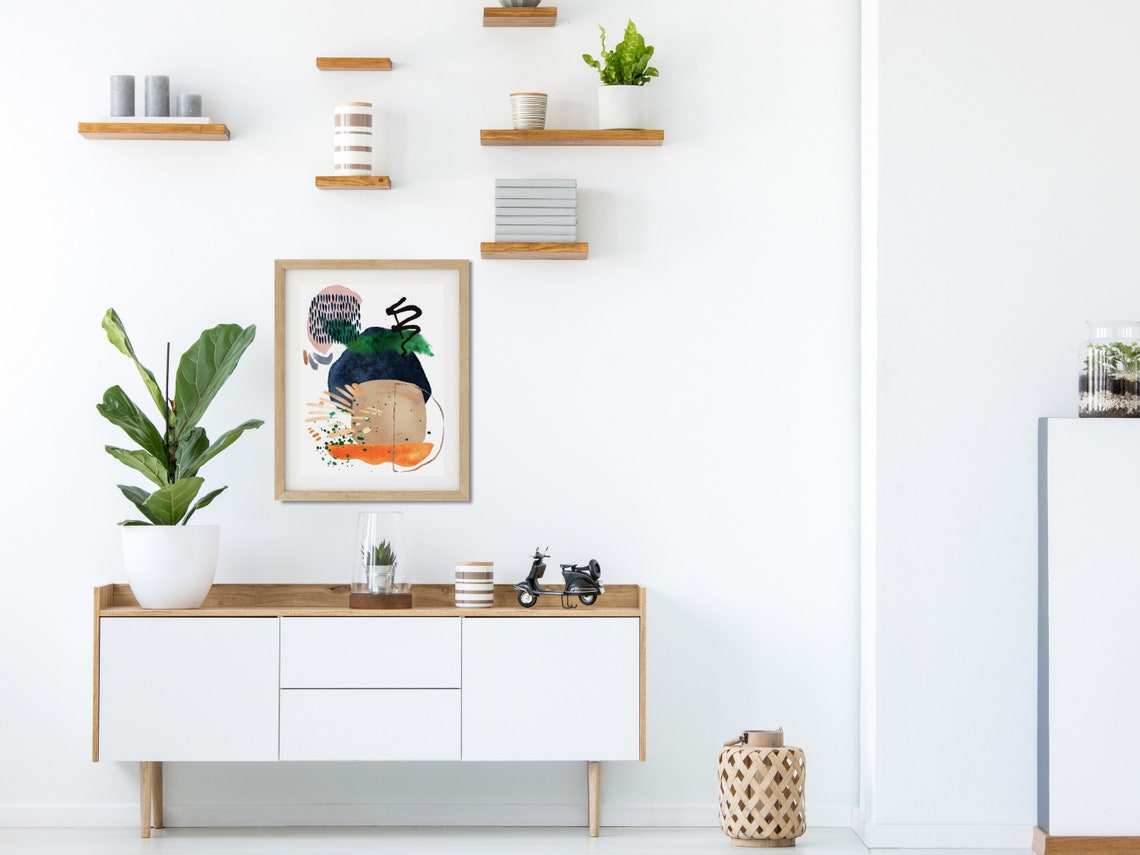 Navy Blush Green Orange Abstract Watercolor Patterned Modern Poster - Image 4