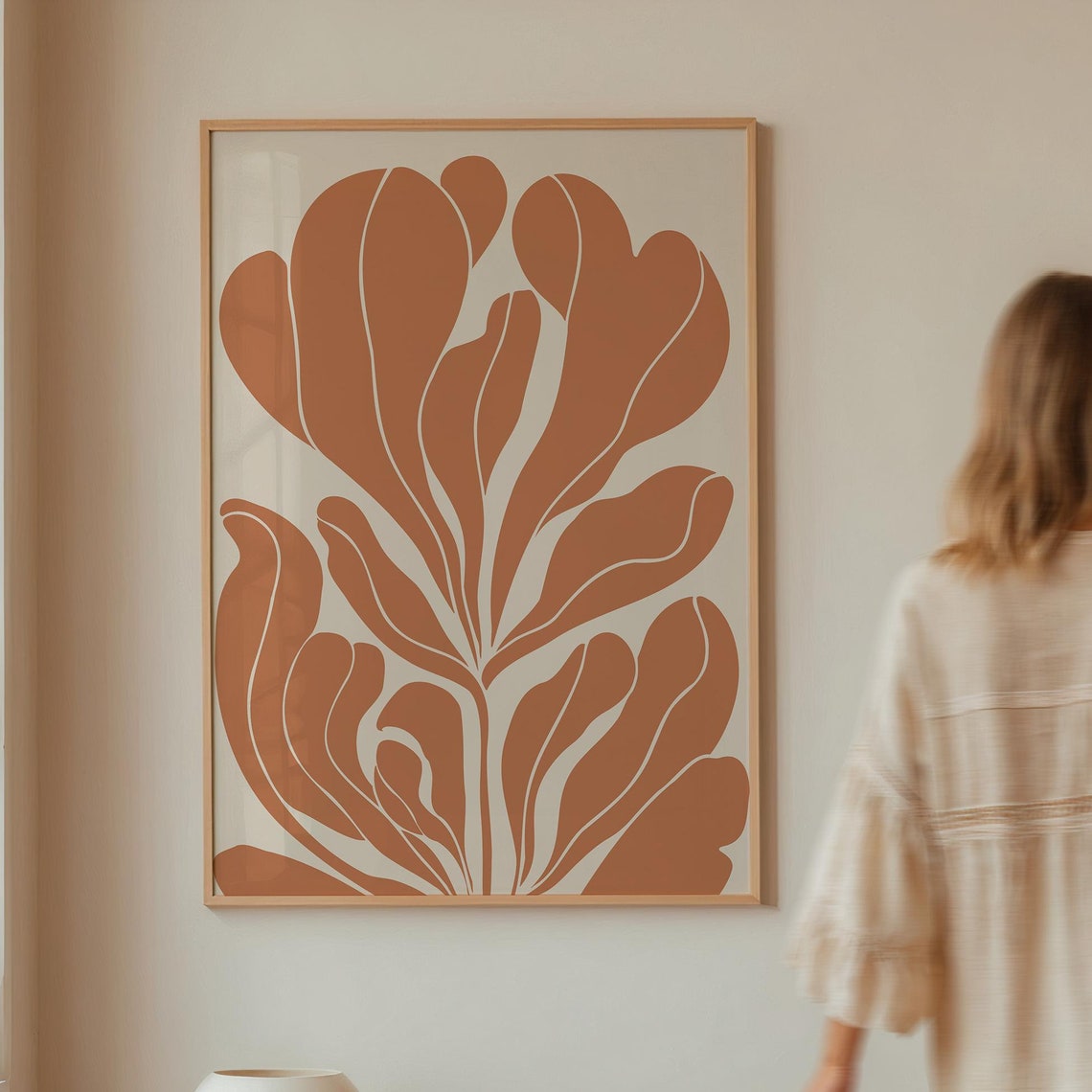 Burnt Orange Abstract Floral Modern Boho Botanical Earthy Wall Print