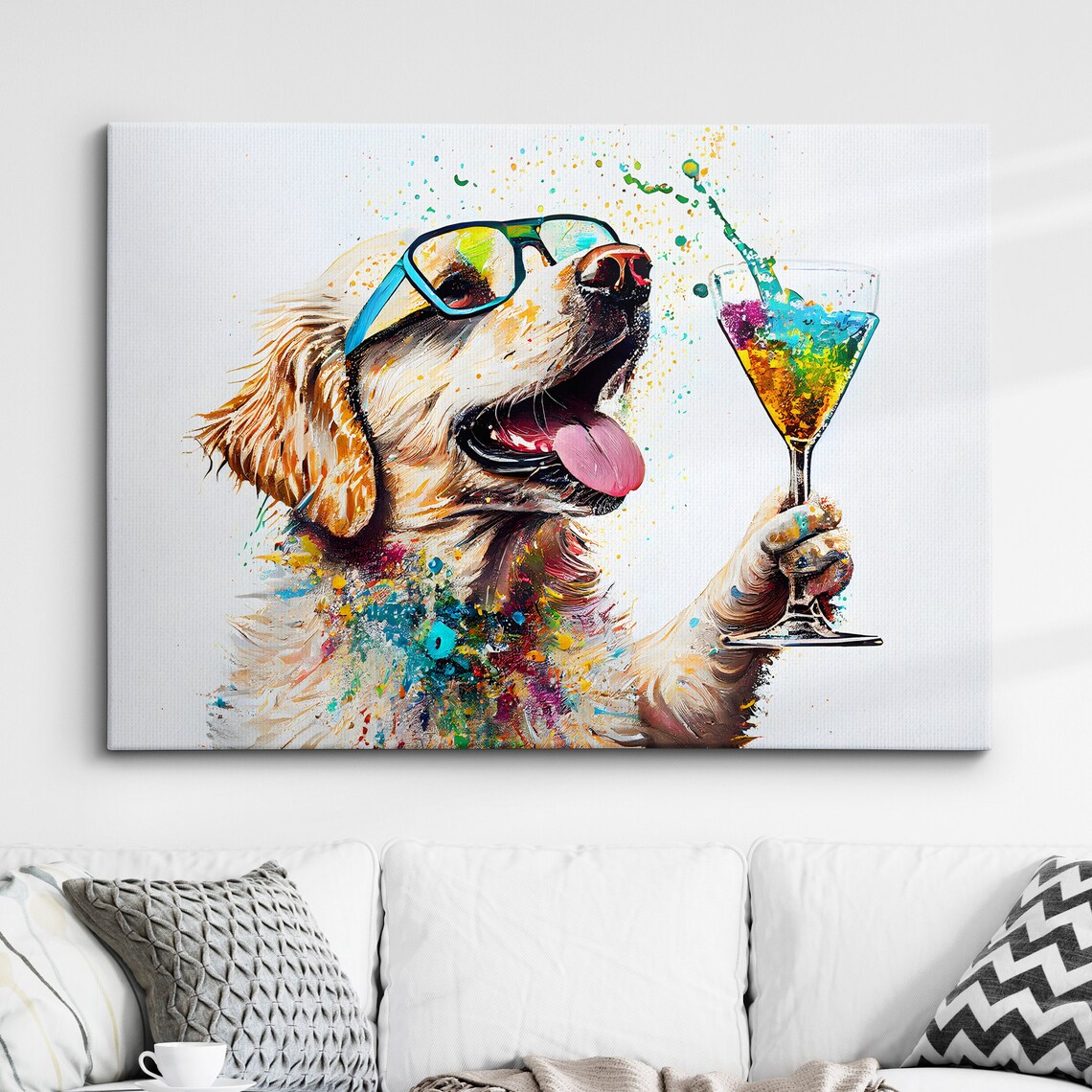 Golden Retriever Labrador Drinking Cocktail Art Print