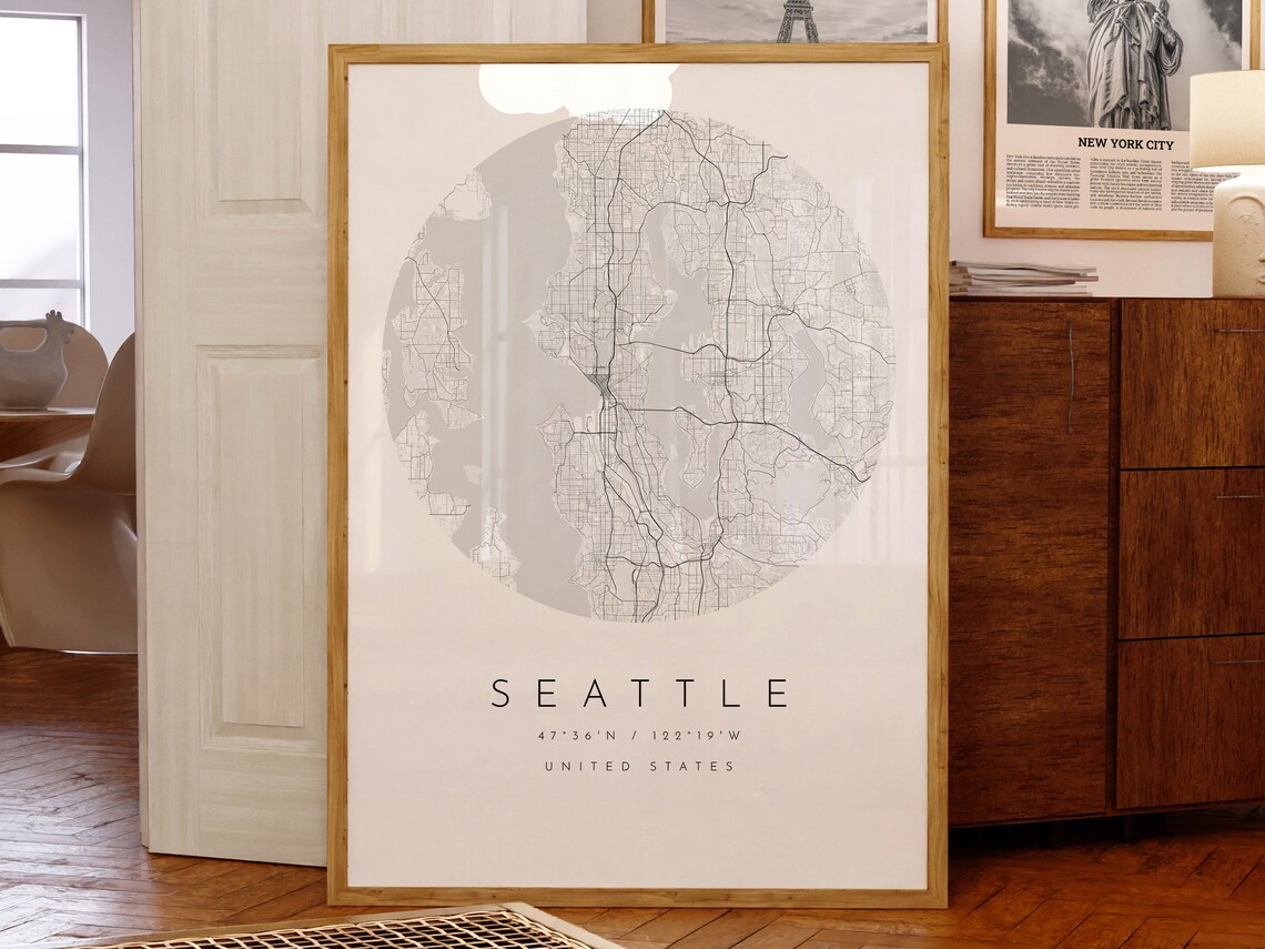 Seattle Map Print, Minimalist City Map Poster