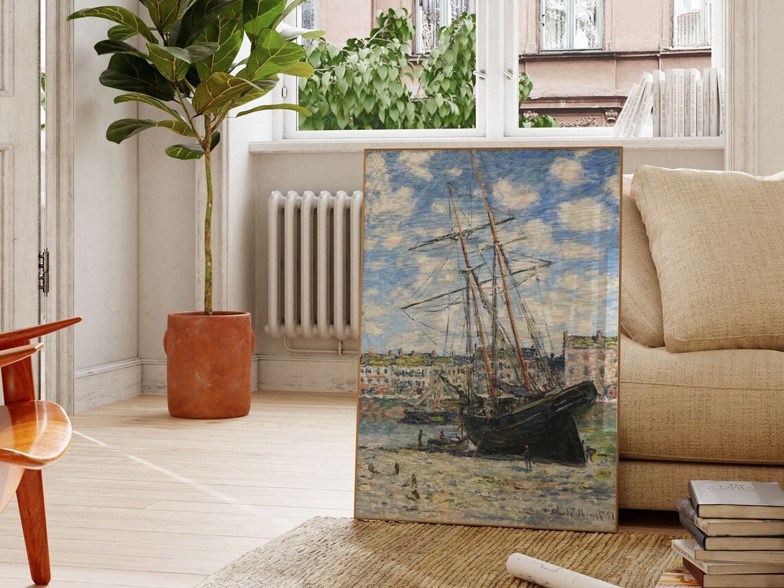 Claude Monet Boat Lying at Low Tide 1881 Impressionist Ship Poster - Image 3