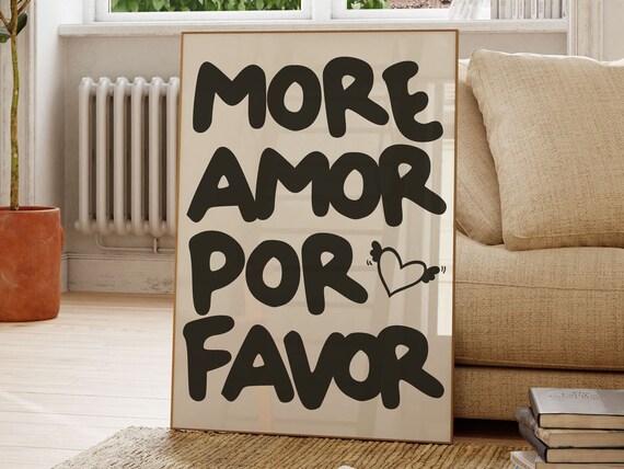More Amor Por Favor Print Print Retro Wall Decor Large Art Monochrome Poster Typography Poster