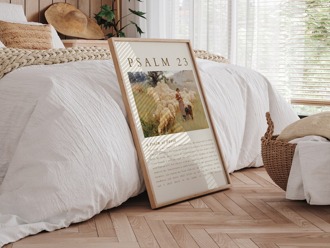 Psalm 23 a Psalm of David Shepherd Sheep Scripture Art Print - Image 2