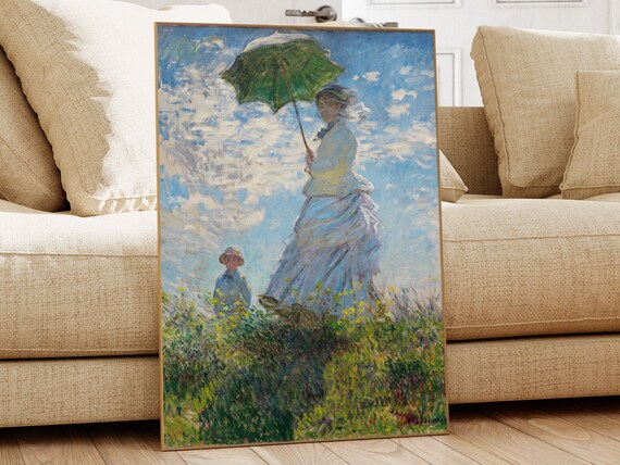 Monet Woman with Green Parasol in a Field Impressionist Art Print