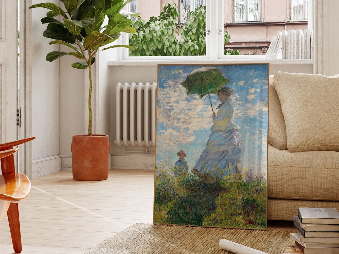Monet Woman with Green Parasol in a Field Impressionist Art Print - Image 3