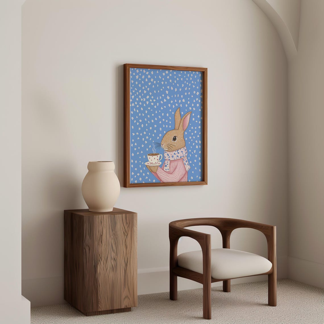 Cozy Rabbit In A Pink Sweater Holding A Hot Cup Of Tea Poster - Image 5